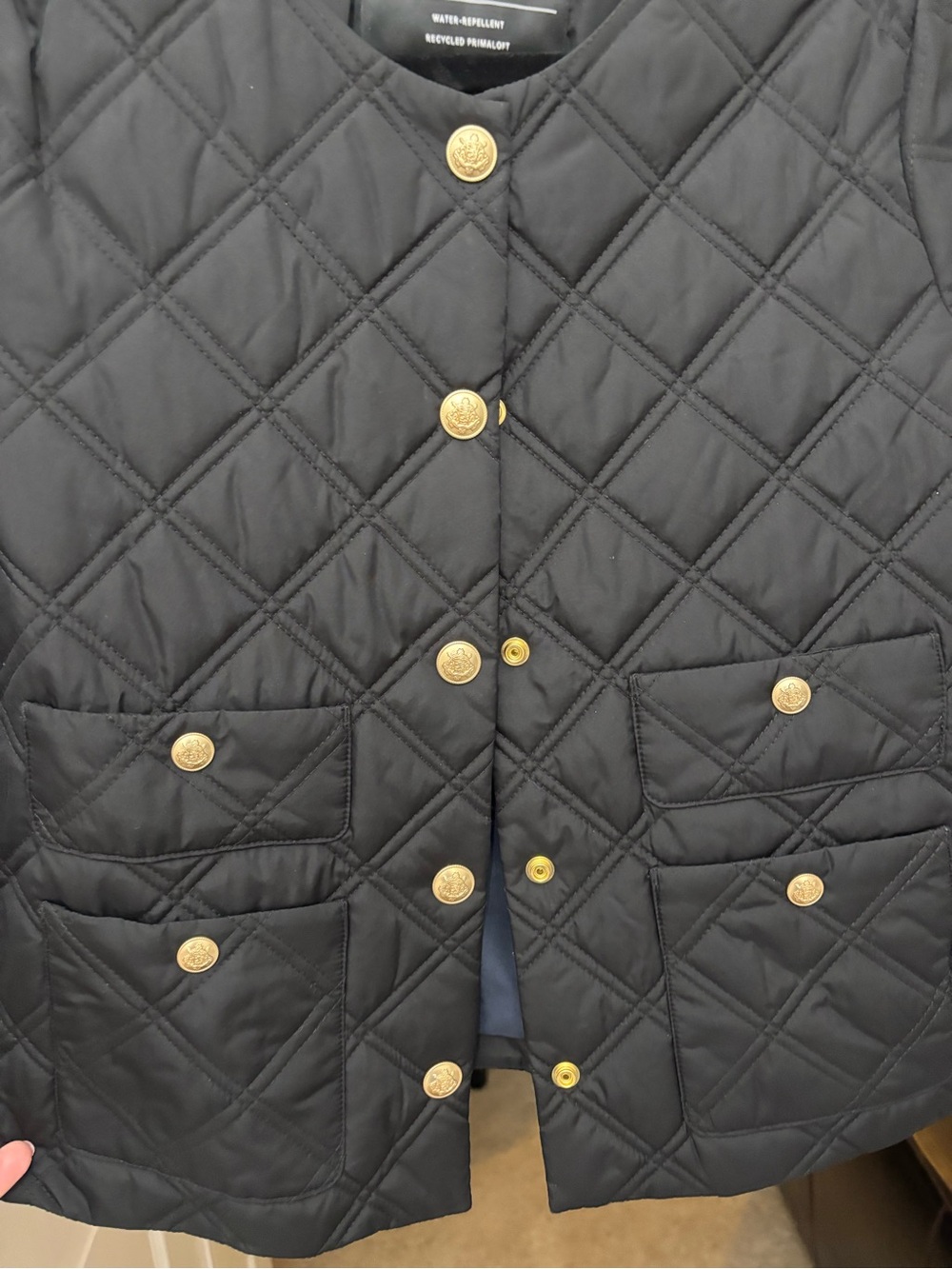 J. Crew Black Quilted Puffer Jacket with Gold-Tone Buttons - Picture 2 of 5